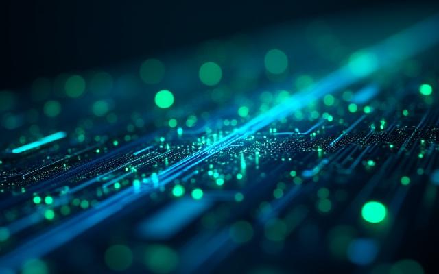 Abstract depiction of data flow and futuristic technology, representing innovation